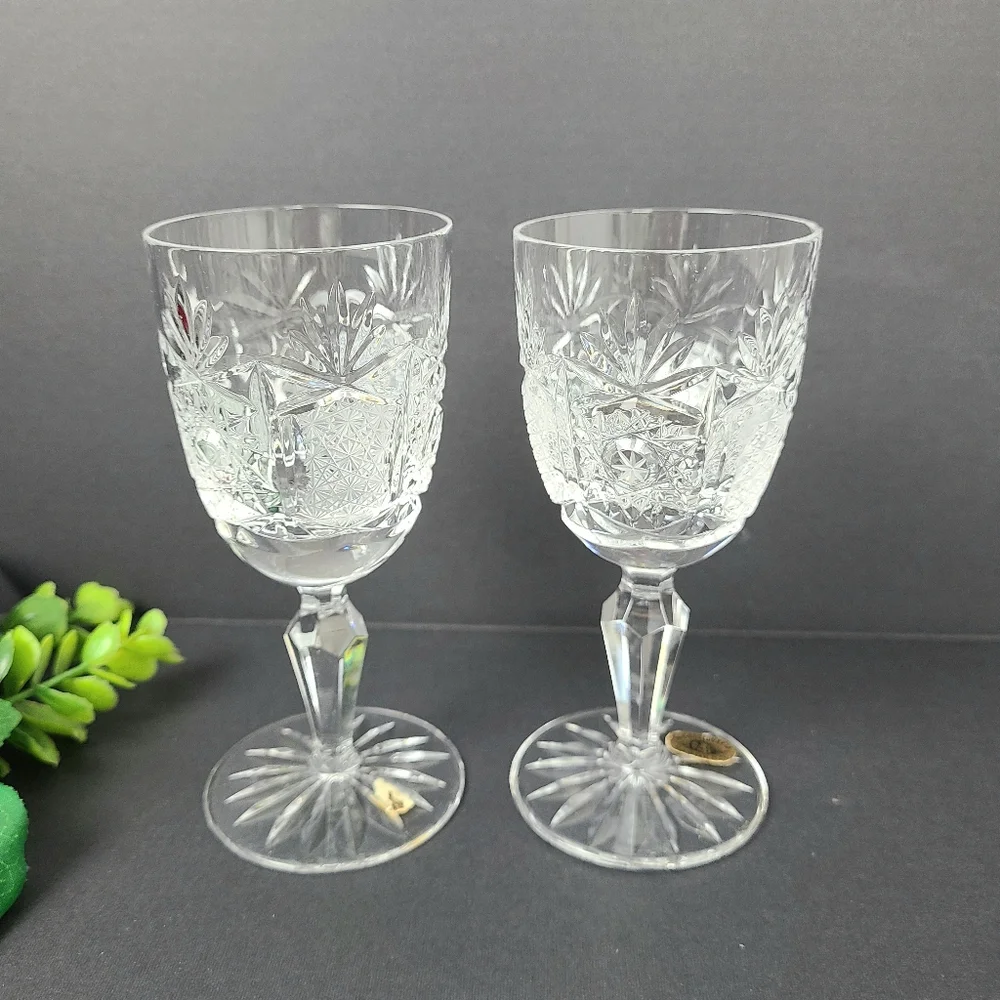 Bardejov Czechoslovakia Short Etched Port Crystal Glasses- Set of Two
